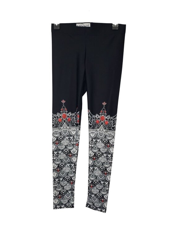 Fox Savant Artleisure Pants - Fox Savant Artleisure Black White Art to Wear Crown Print Gothic Yoga Pants M
